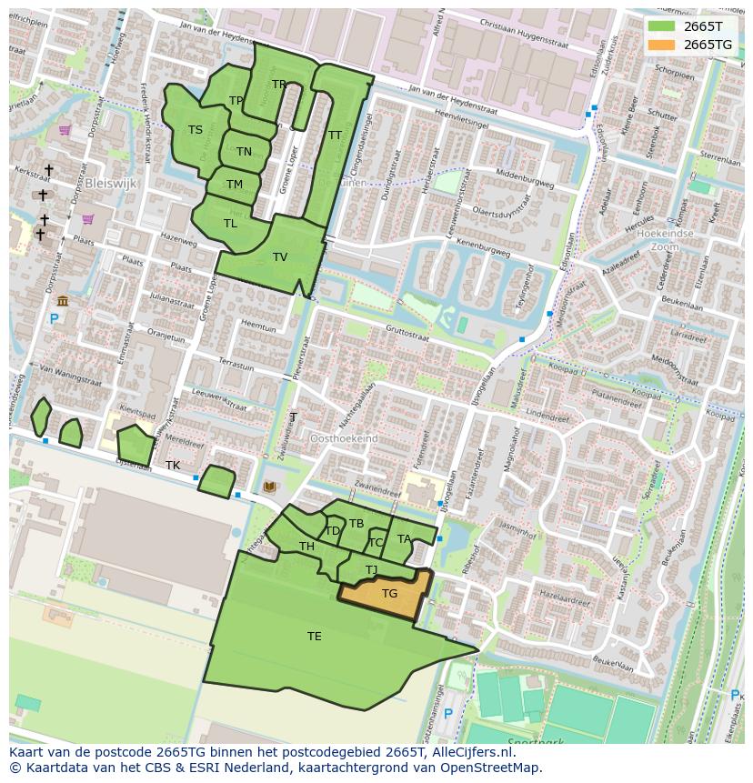 Afbeelding van het postcodegebied 2665 TG op de kaart.