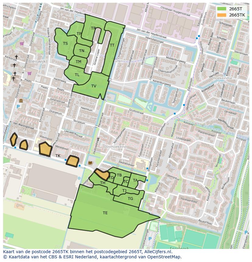 Afbeelding van het postcodegebied 2665 TK op de kaart.