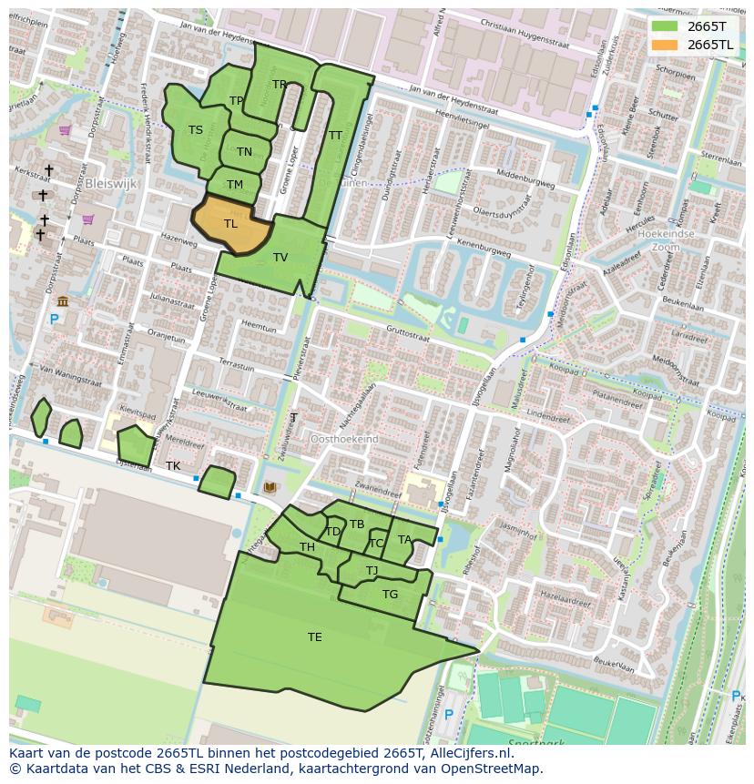 Afbeelding van het postcodegebied 2665 TL op de kaart.