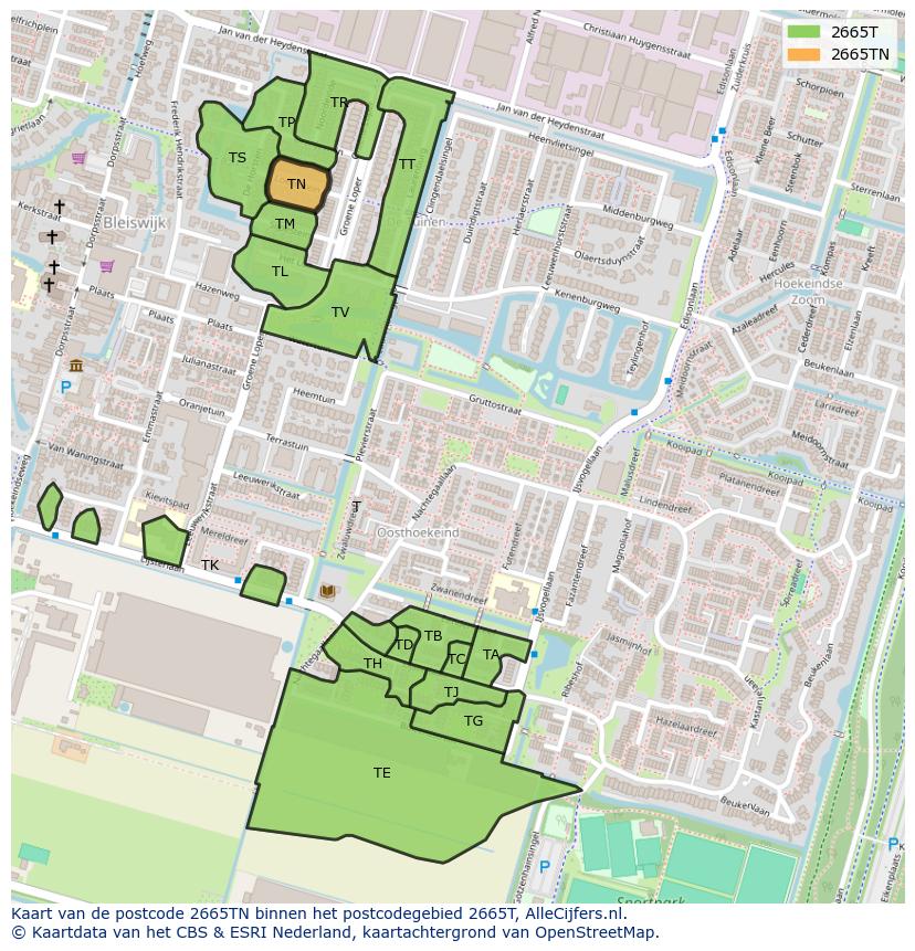 Afbeelding van het postcodegebied 2665 TN op de kaart.