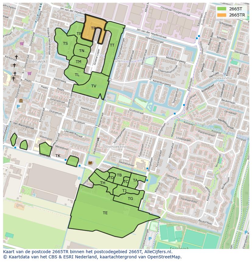 Afbeelding van het postcodegebied 2665 TR op de kaart.