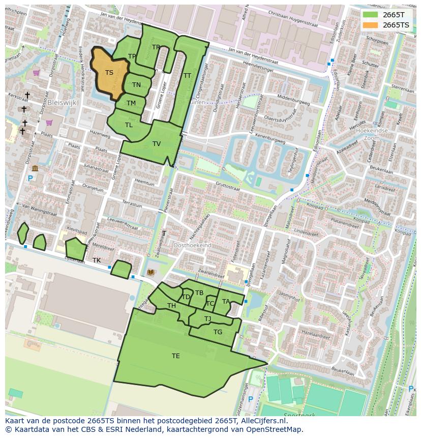 Afbeelding van het postcodegebied 2665 TS op de kaart.