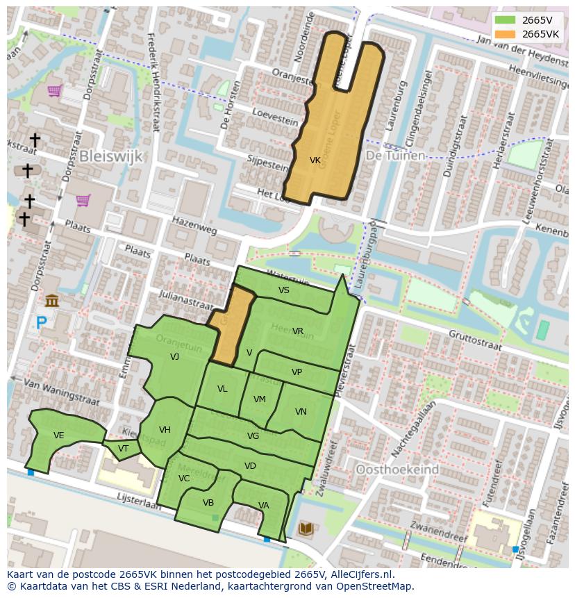 Afbeelding van het postcodegebied 2665 VK op de kaart.