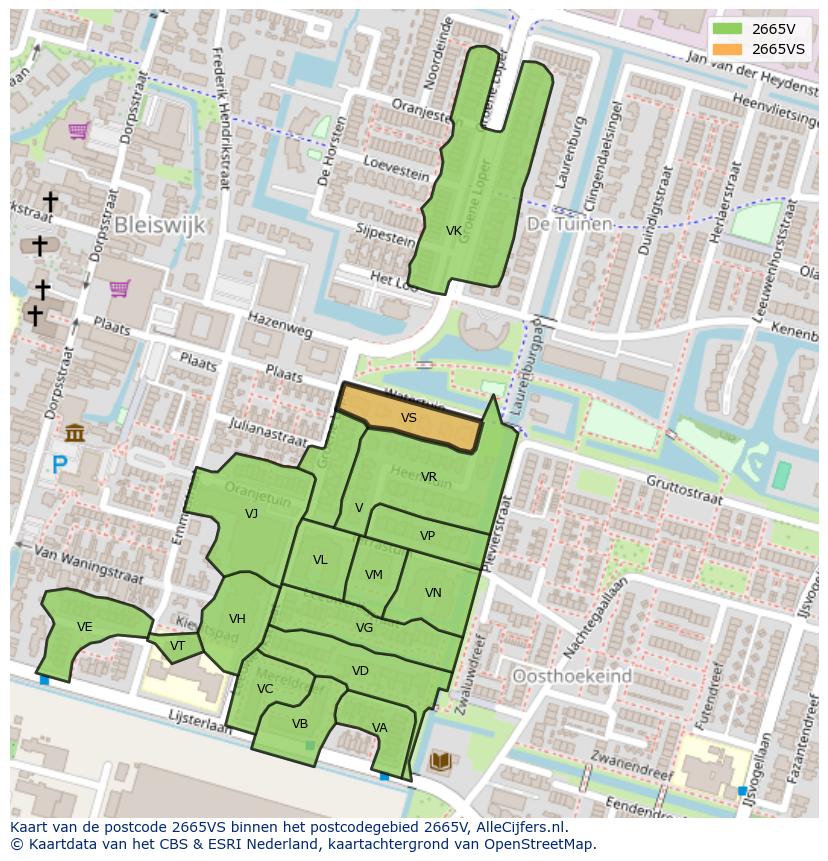 Afbeelding van het postcodegebied 2665 VS op de kaart.