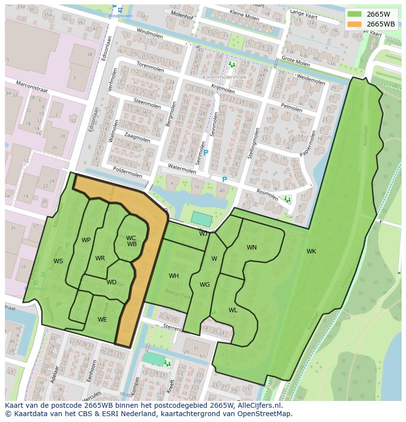 Afbeelding van het postcodegebied 2665 WB op de kaart.