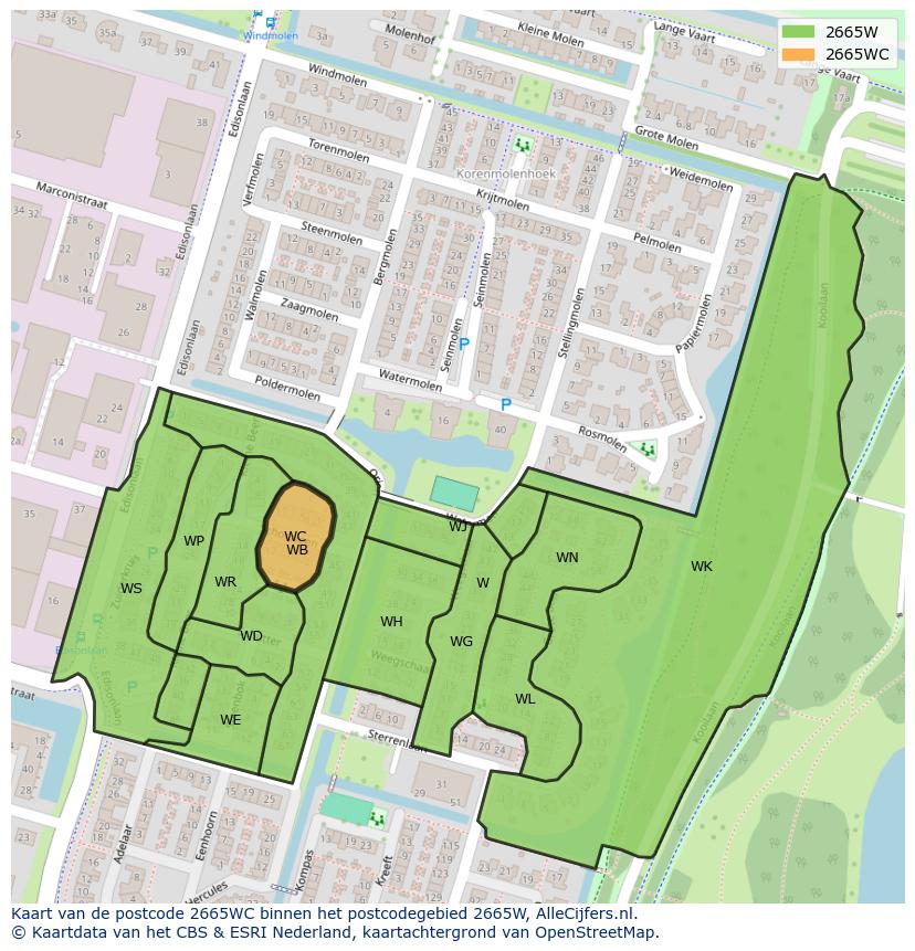 Afbeelding van het postcodegebied 2665 WC op de kaart.