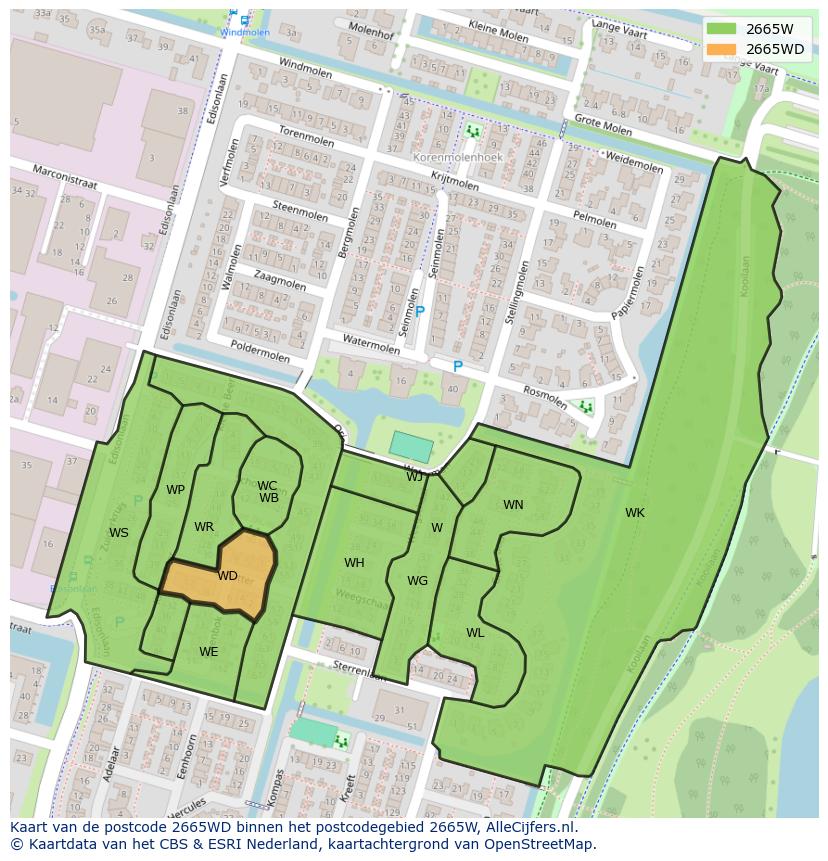 Afbeelding van het postcodegebied 2665 WD op de kaart.