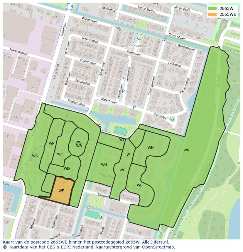 Afbeelding van het postcodegebied 2665 WE op de kaart.