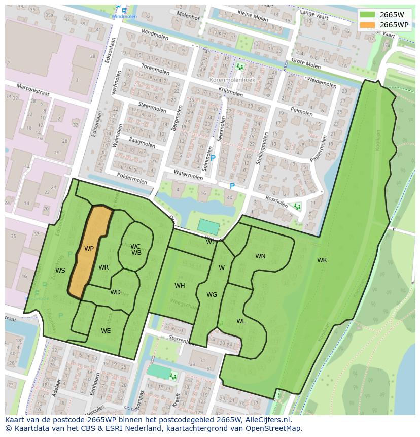 Afbeelding van het postcodegebied 2665 WP op de kaart.