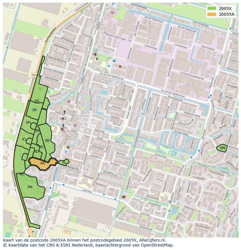 Afbeelding van het postcodegebied 2665 XA op de kaart.