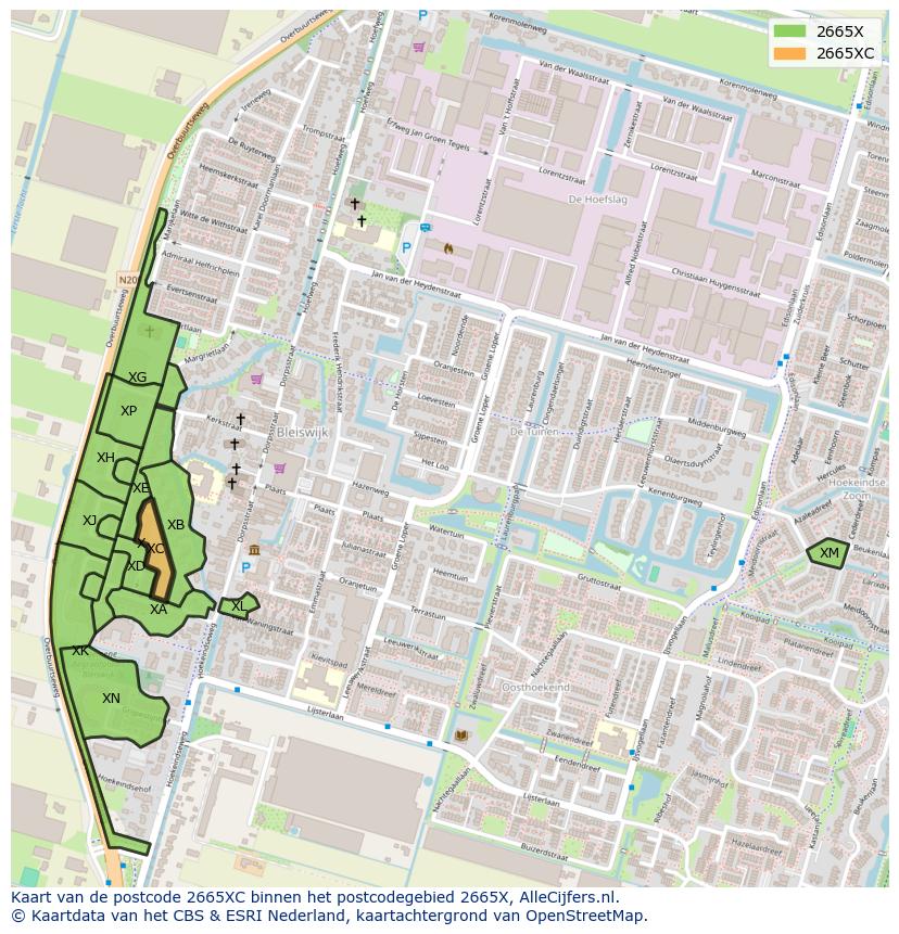 Afbeelding van het postcodegebied 2665 XC op de kaart.