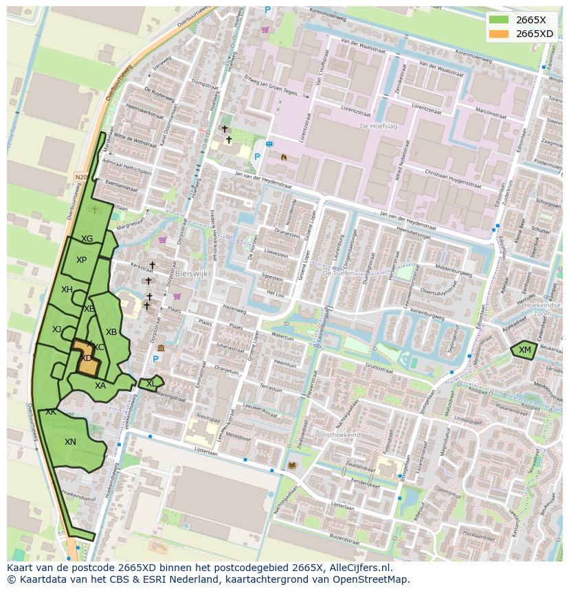 Afbeelding van het postcodegebied 2665 XD op de kaart.