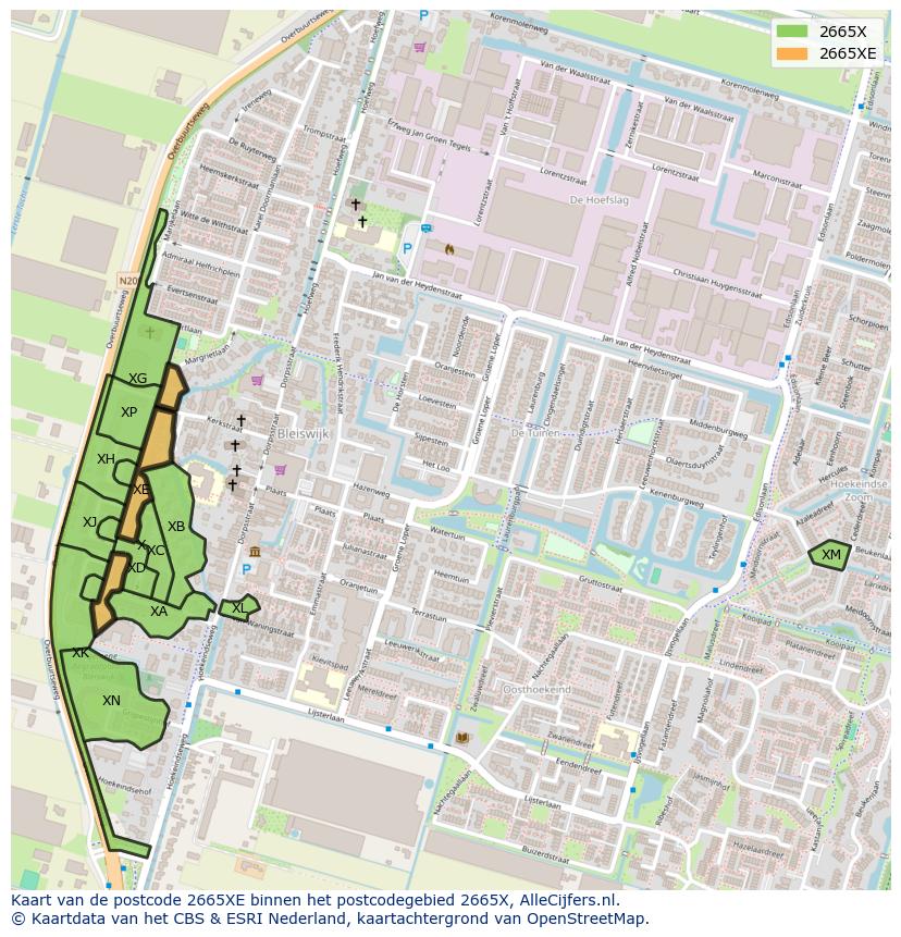 Afbeelding van het postcodegebied 2665 XE op de kaart.