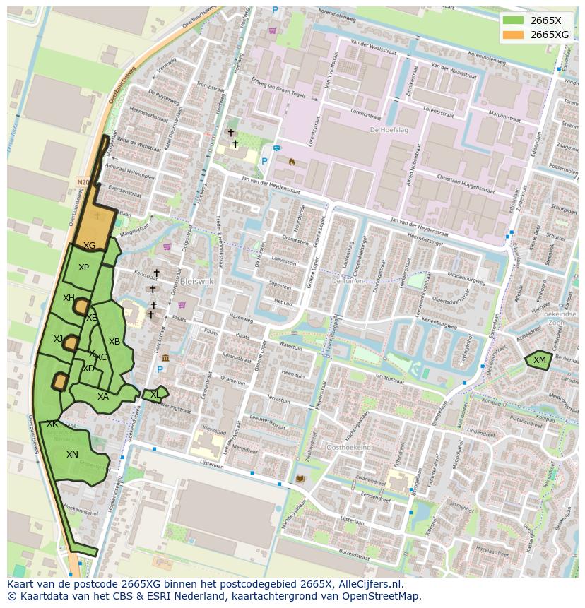 Afbeelding van het postcodegebied 2665 XG op de kaart.