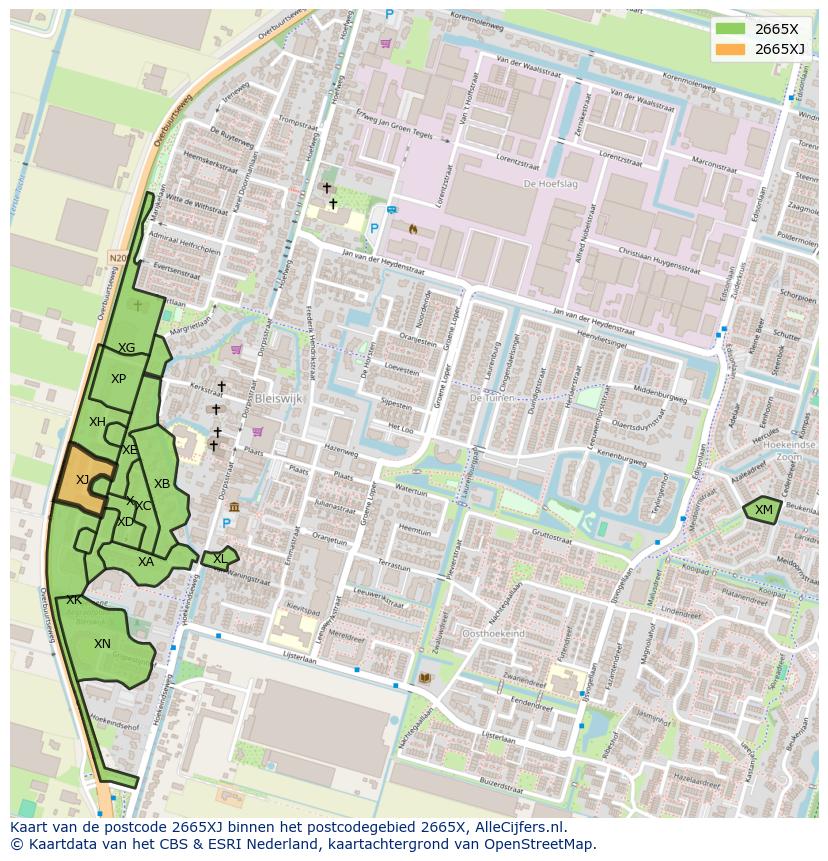 Afbeelding van het postcodegebied 2665 XJ op de kaart.