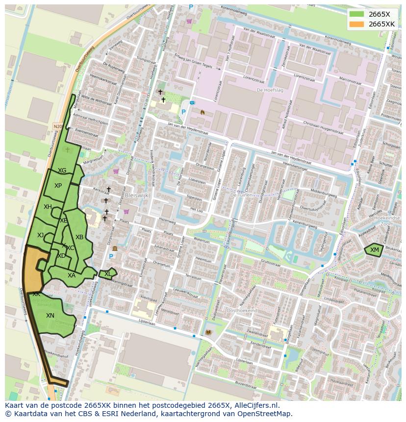 Afbeelding van het postcodegebied 2665 XK op de kaart.