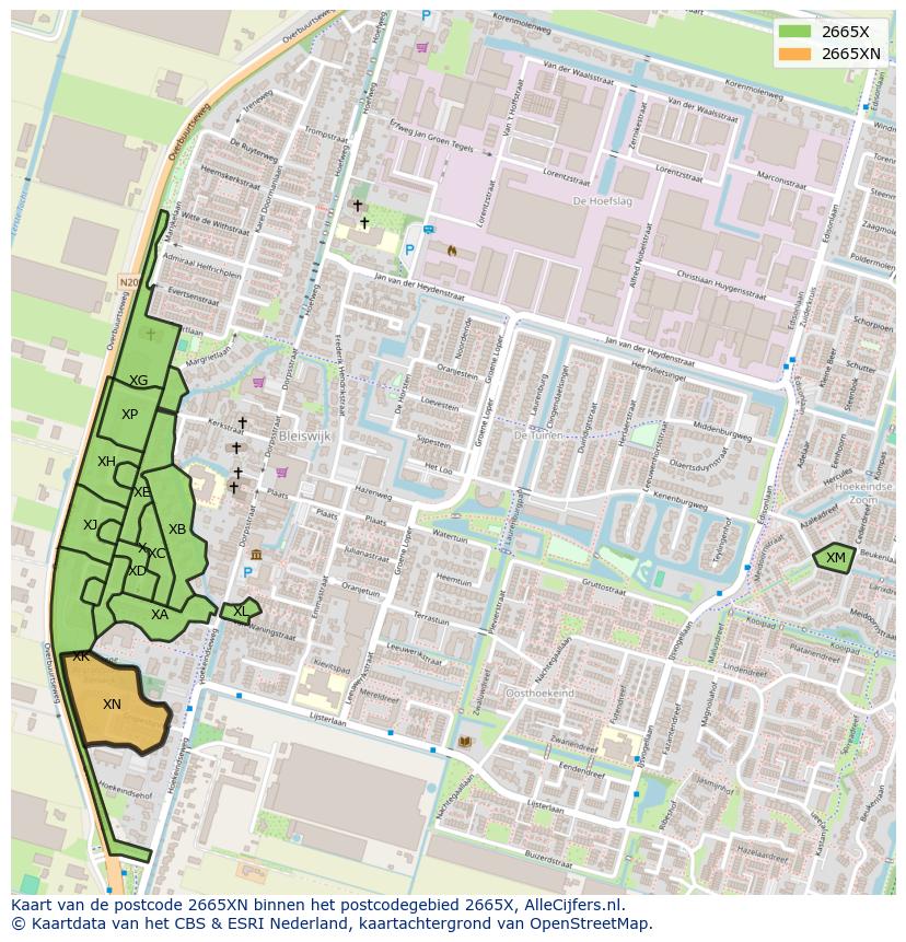 Afbeelding van het postcodegebied 2665 XN op de kaart.