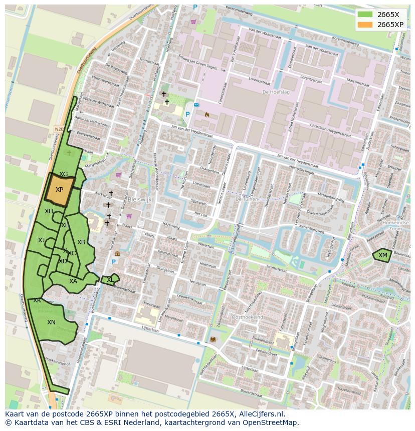Afbeelding van het postcodegebied 2665 XP op de kaart.