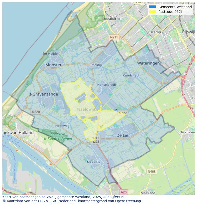 Afbeelding van het postcodegebied 2671 op de kaart.