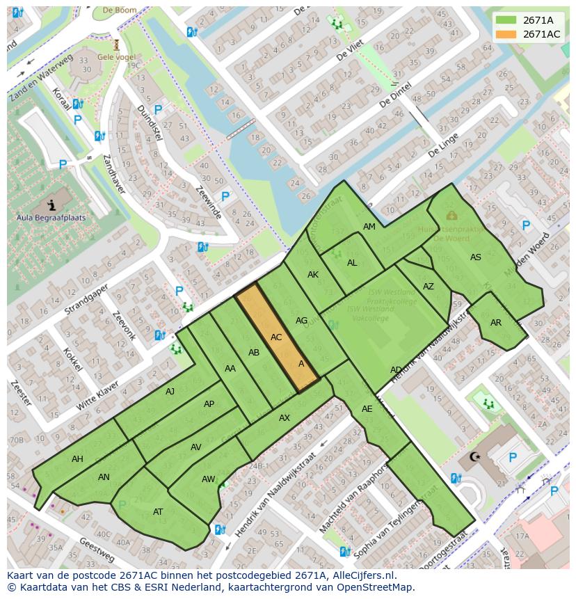 Afbeelding van het postcodegebied 2671 AC op de kaart.