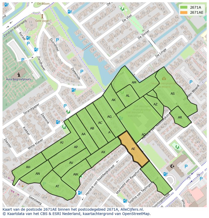Afbeelding van het postcodegebied 2671 AE op de kaart.