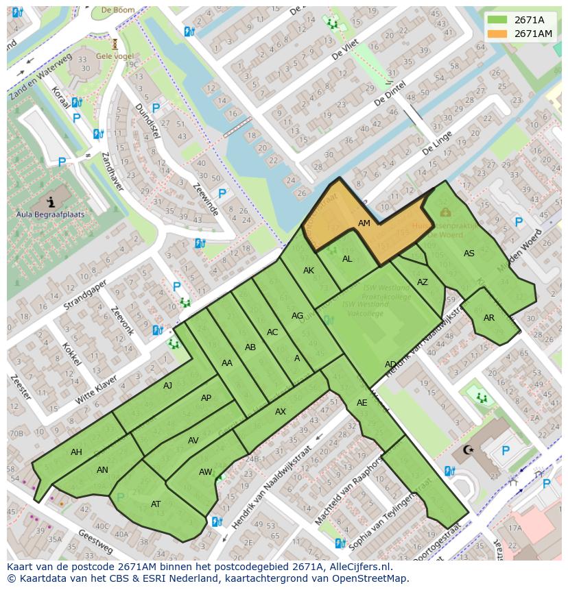 Afbeelding van het postcodegebied 2671 AM op de kaart.