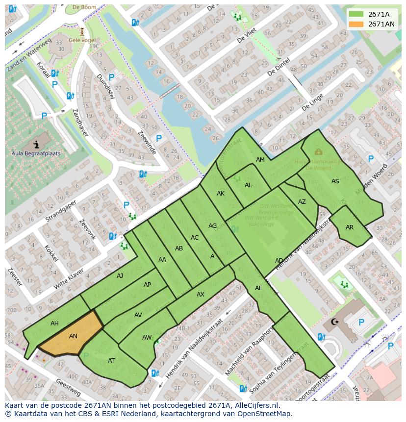 Afbeelding van het postcodegebied 2671 AN op de kaart.