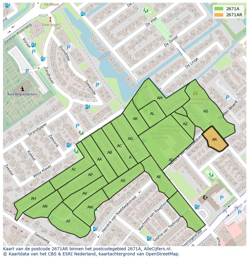 Afbeelding van het postcodegebied 2671 AR op de kaart.