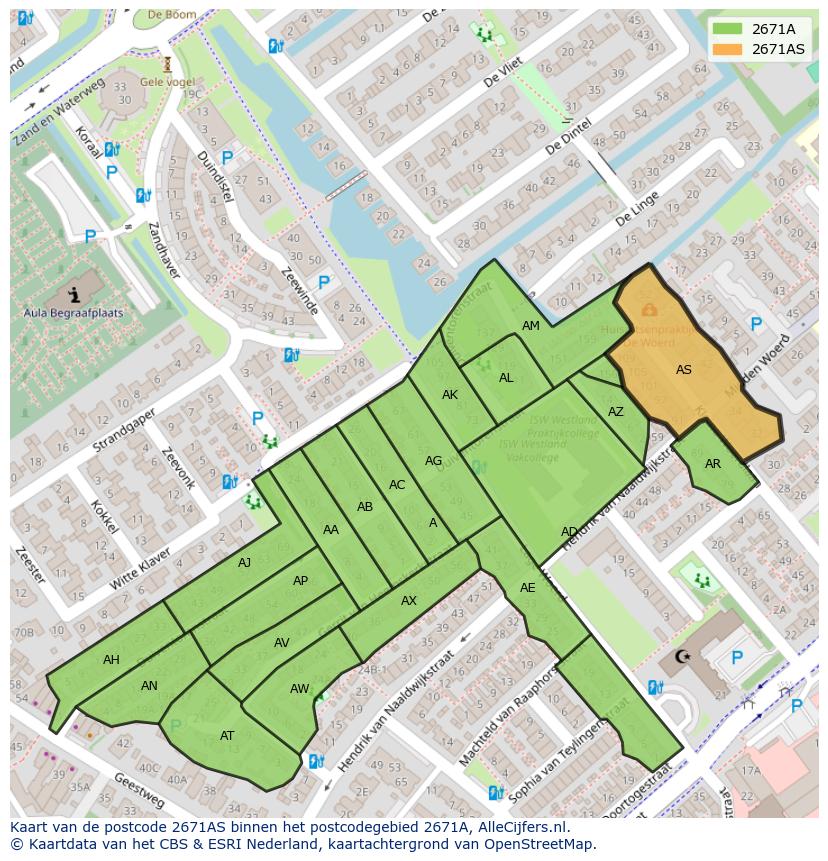 Afbeelding van het postcodegebied 2671 AS op de kaart.
