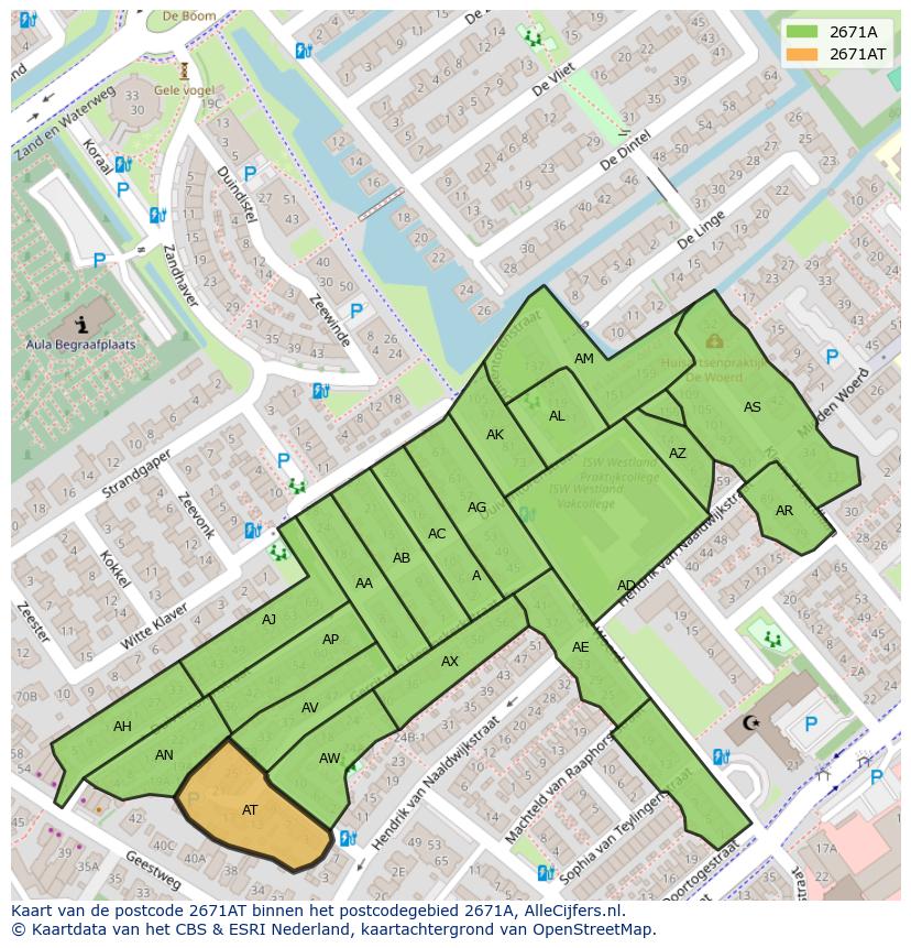 Afbeelding van het postcodegebied 2671 AT op de kaart.