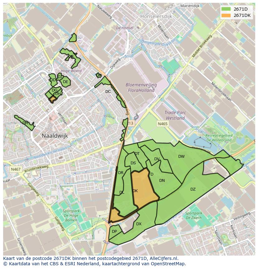 Afbeelding van het postcodegebied 2671 DK op de kaart.