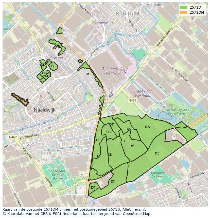 Afbeelding van het postcodegebied 2671 DM op de kaart.