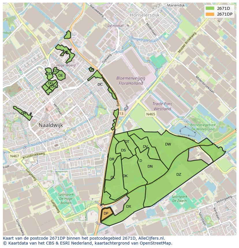 Afbeelding van het postcodegebied 2671 DP op de kaart.