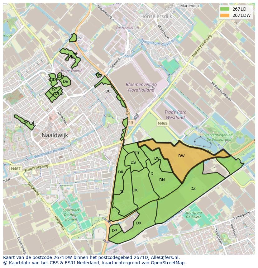 Afbeelding van het postcodegebied 2671 DW op de kaart.
