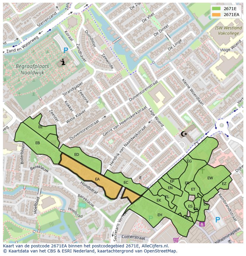 Afbeelding van het postcodegebied 2671 EA op de kaart.