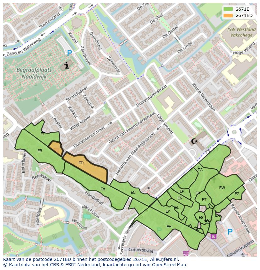 Afbeelding van het postcodegebied 2671 ED op de kaart.