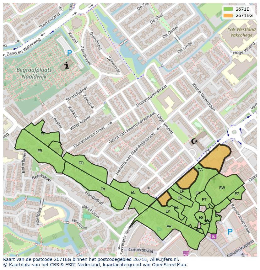 Afbeelding van het postcodegebied 2671 EG op de kaart.