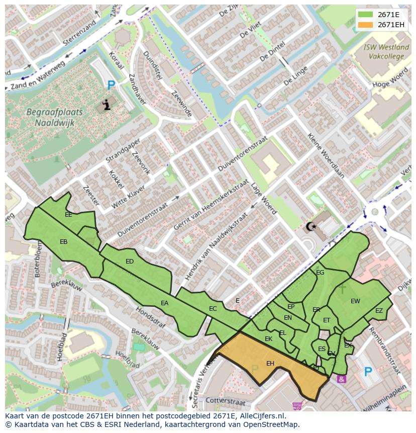 Afbeelding van het postcodegebied 2671 EH op de kaart.