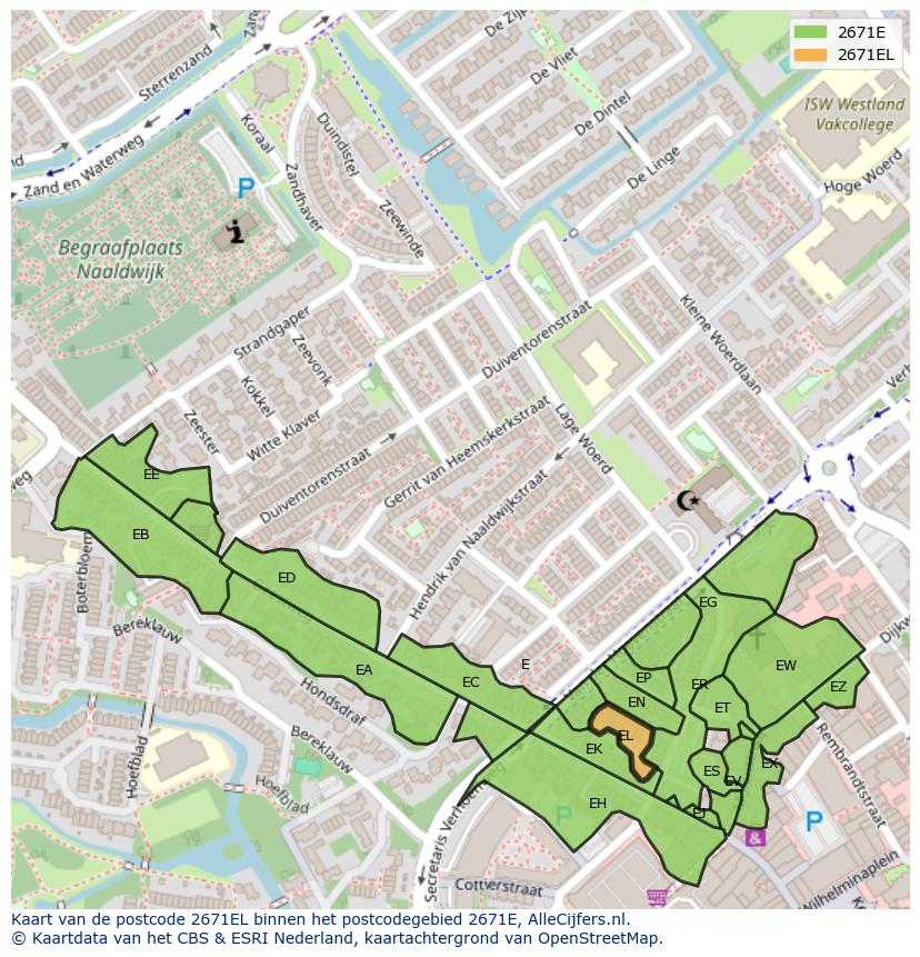 Afbeelding van het postcodegebied 2671 EL op de kaart.