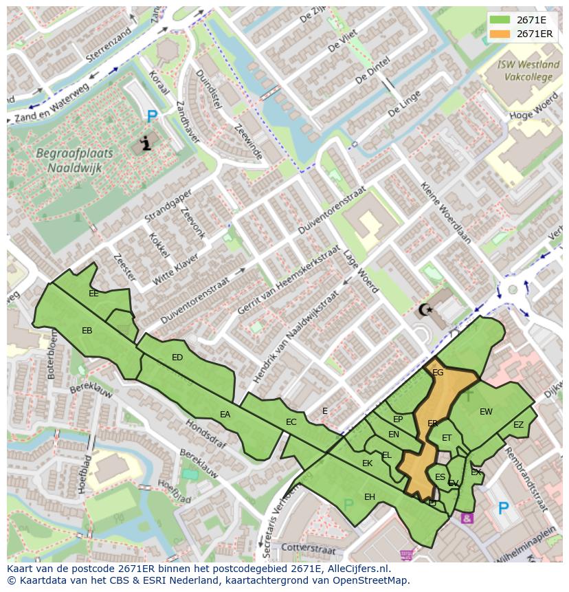 Afbeelding van het postcodegebied 2671 ER op de kaart.