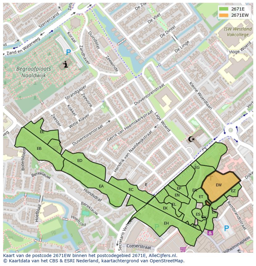Afbeelding van het postcodegebied 2671 EW op de kaart.