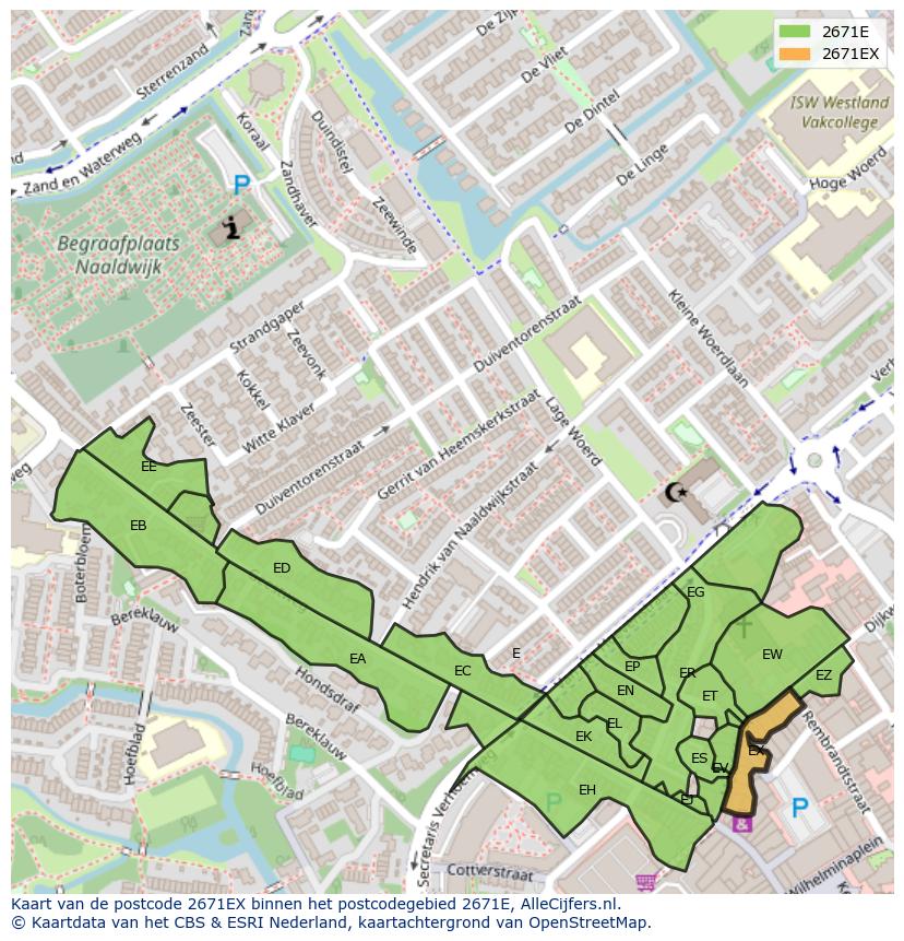 Afbeelding van het postcodegebied 2671 EX op de kaart.