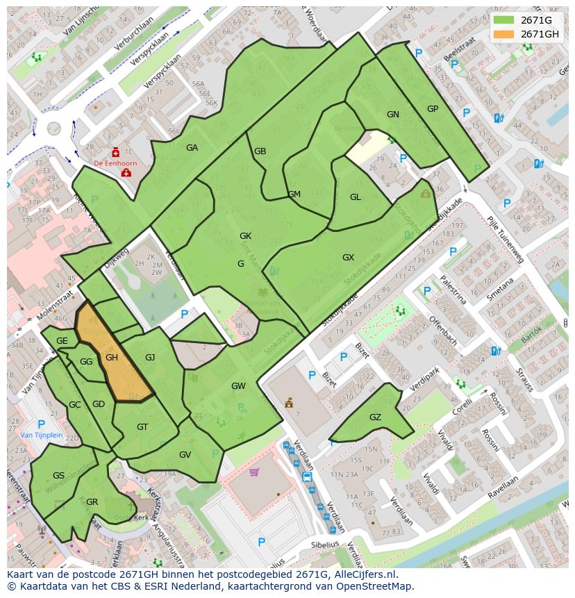 Afbeelding van het postcodegebied 2671 GH op de kaart.