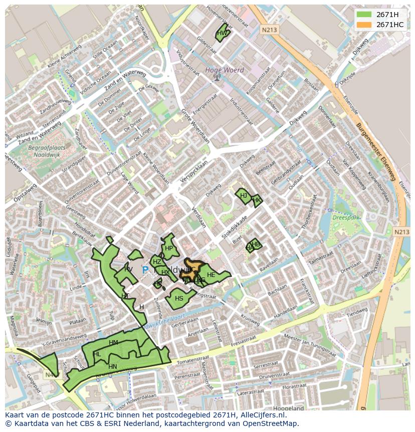 Afbeelding van het postcodegebied 2671 HC op de kaart.