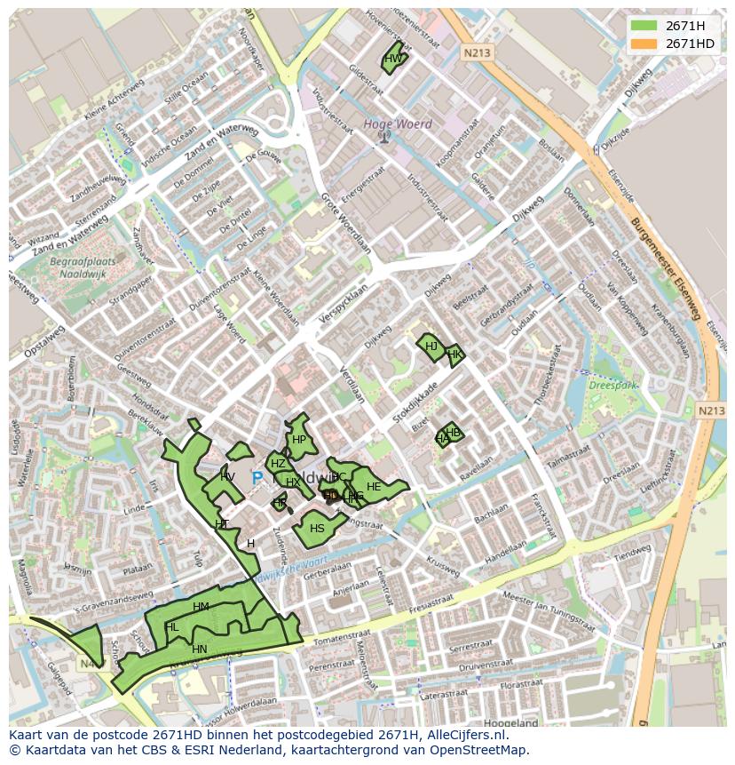 Afbeelding van het postcodegebied 2671 HD op de kaart.