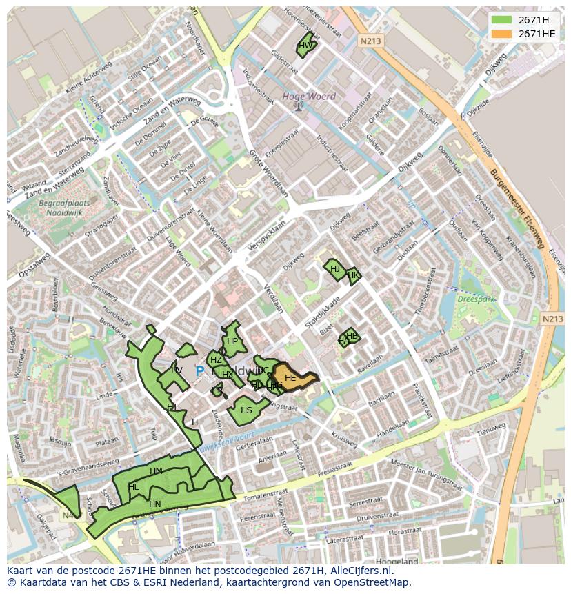 Afbeelding van het postcodegebied 2671 HE op de kaart.