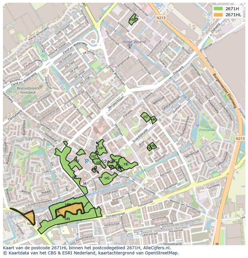 Afbeelding van het postcodegebied 2671 HL op de kaart.