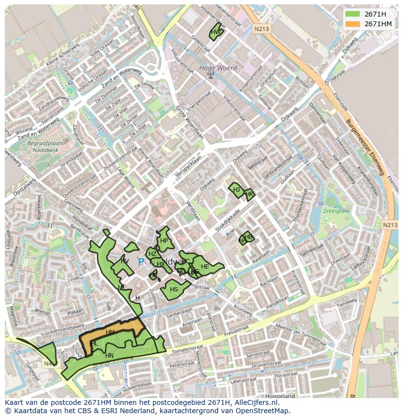 Afbeelding van het postcodegebied 2671 HM op de kaart.
