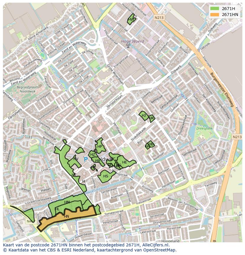 Afbeelding van het postcodegebied 2671 HN op de kaart.