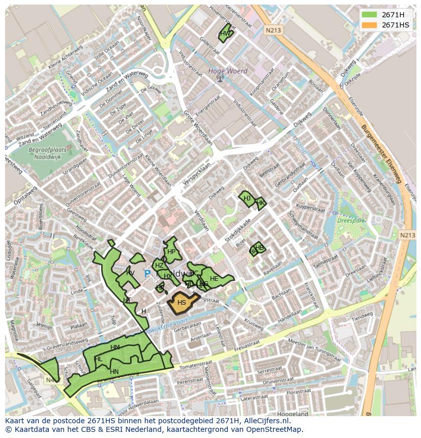 Afbeelding van het postcodegebied 2671 HS op de kaart.